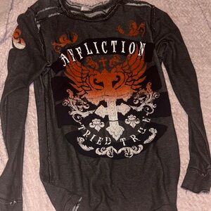 Affliction Black and Orange Graphic Long Sleeve